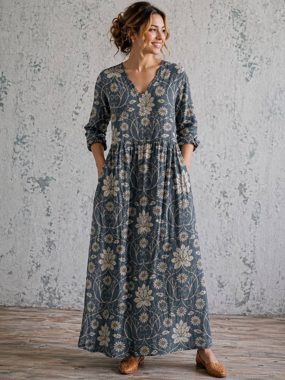 Women's Vintage Floral Maxi Dress