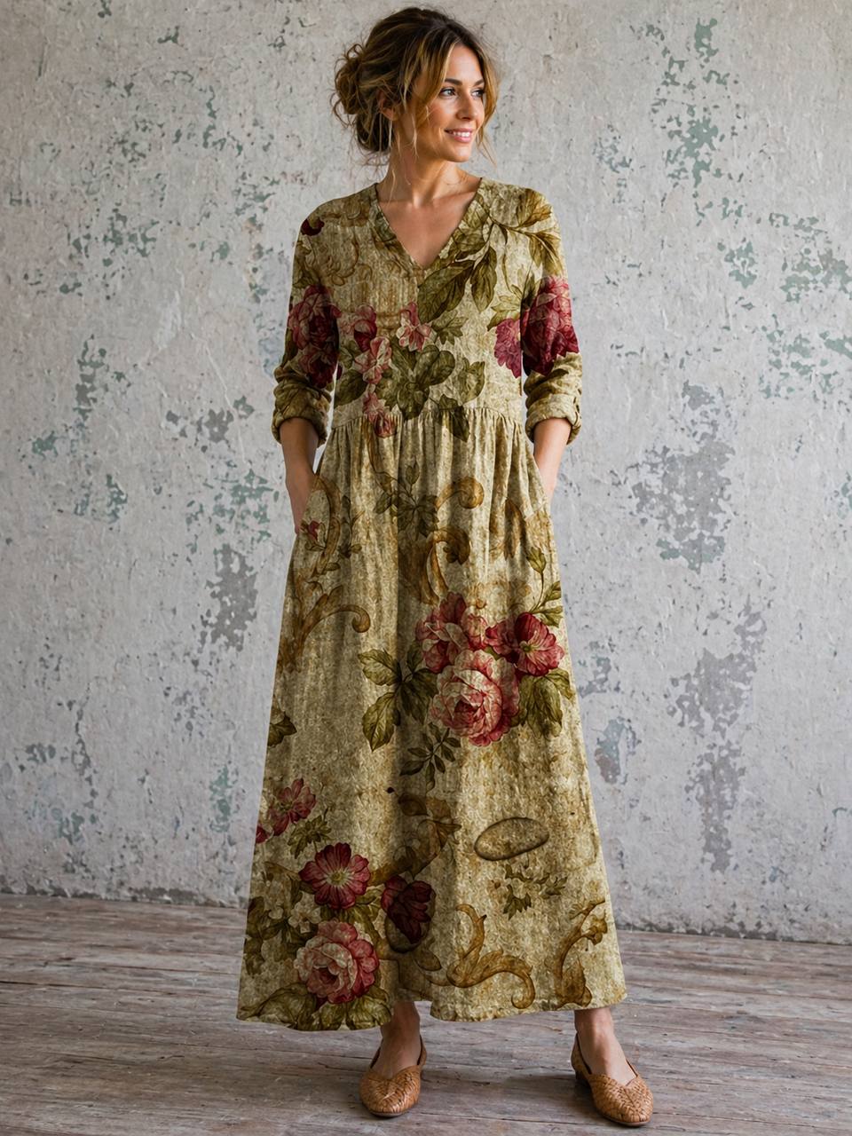 Braylee | Vintage Garden Earth Maxi Dress