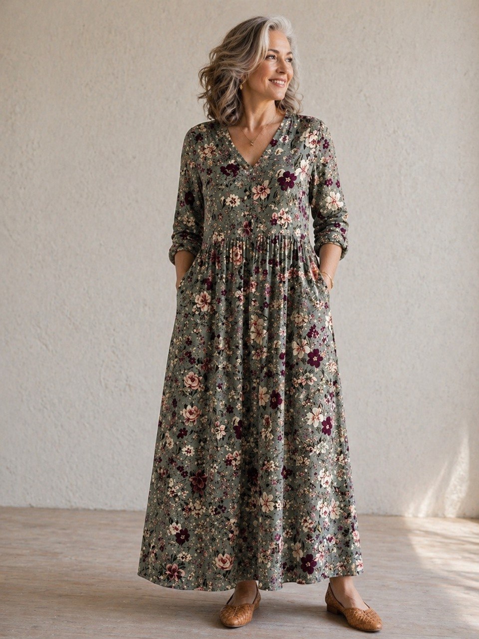 Women's Autumn Floral Maxi Dress