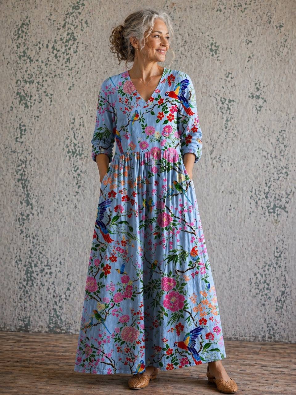 Women's Long Sleeve Floral Maxi Dress