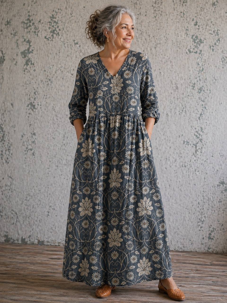 Women's Vintage Floral Maxi Dress