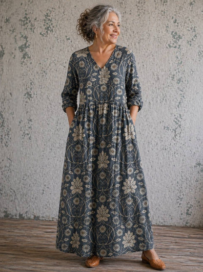 Women's Vintage Floral Maxi Dress