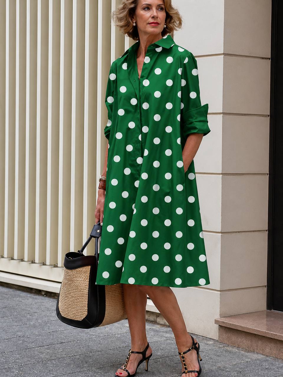 Women's Long Sleeve Polka Dot Dress