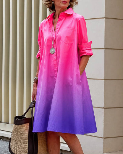 Women's Ombre Long Sleeve Shirt Dress