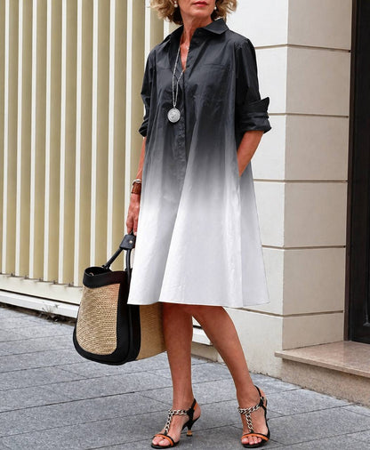 Women's Ombre Long Sleeve Shirt Dress