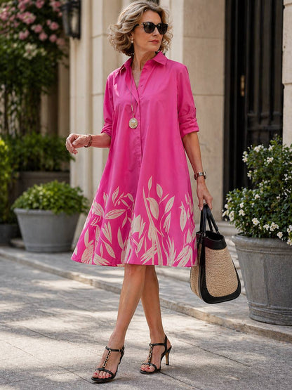 Women's Floral Print Shirt Midi Dress