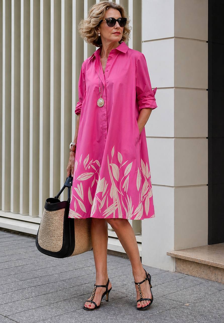 Women's Floral Print Shirt Midi Dress