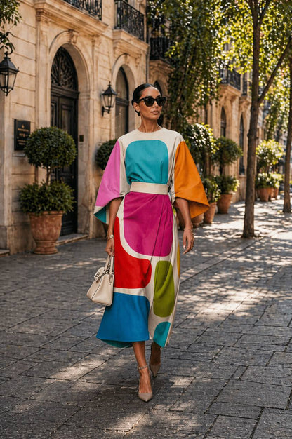 Clover | Artistic Color Block Midi Dress