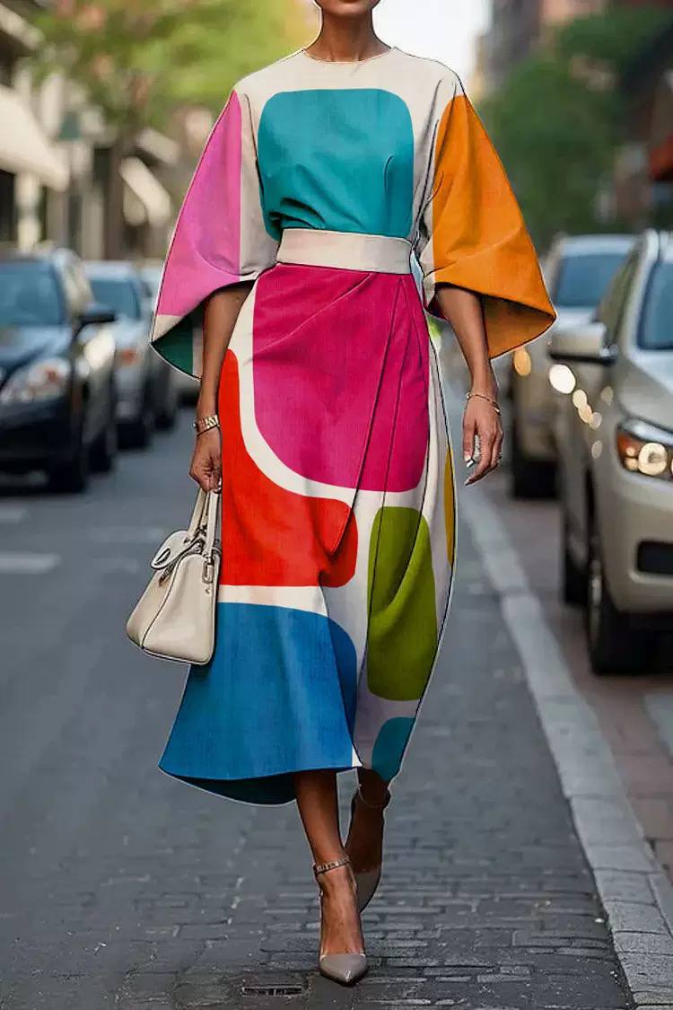 Clover | Artistic Color Block Midi Dress