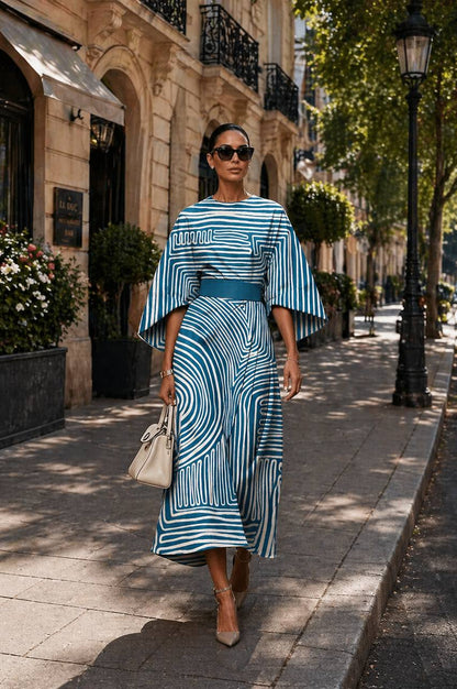 Coraline | Geometric Stripe Statement Midi Dress