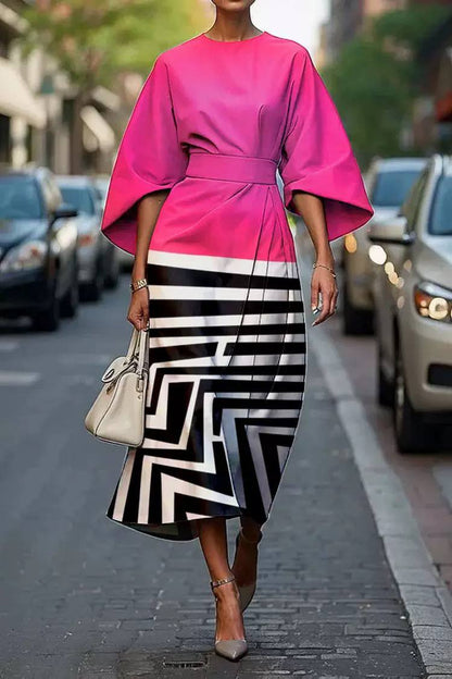 Women's Bold Contrast Geometric Midi Dress
