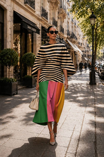 Women's Contemporary Color Block Midi Dress