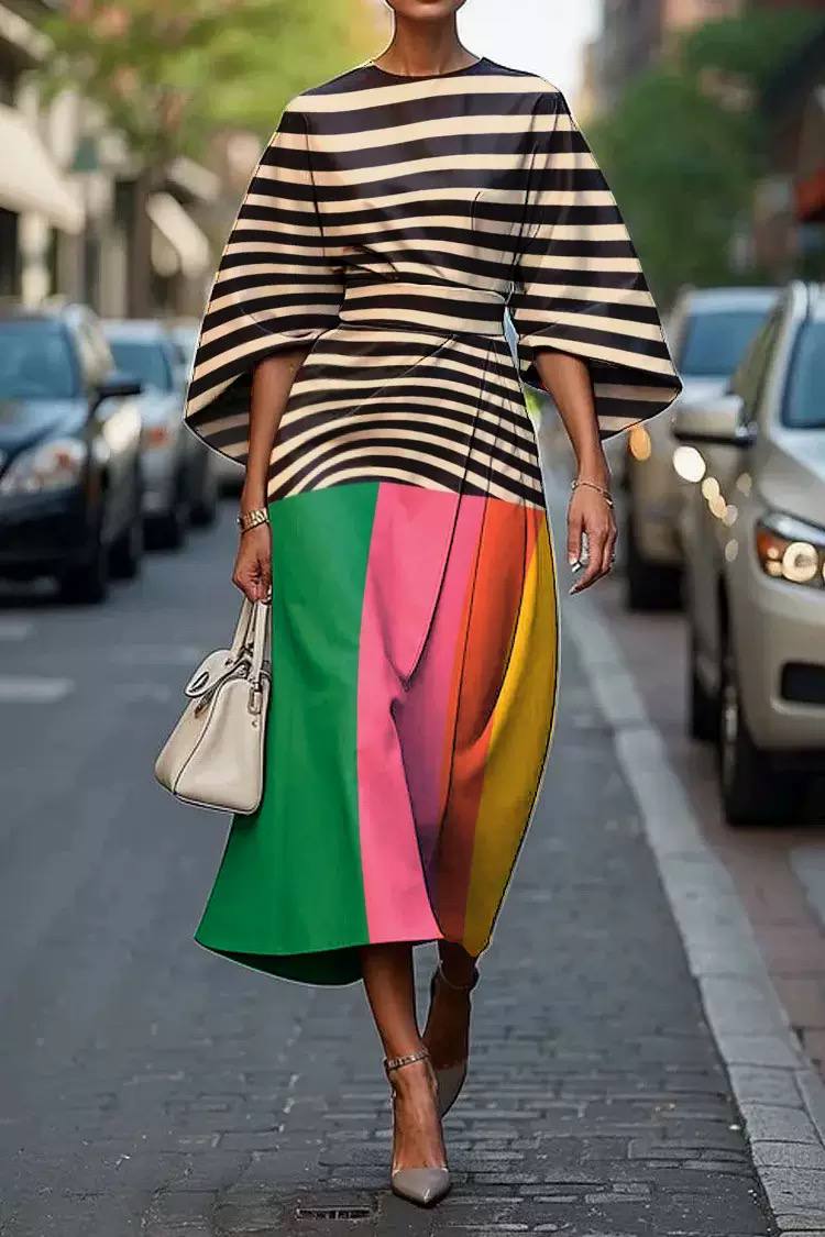 Women's Contemporary Color Block Midi Dress