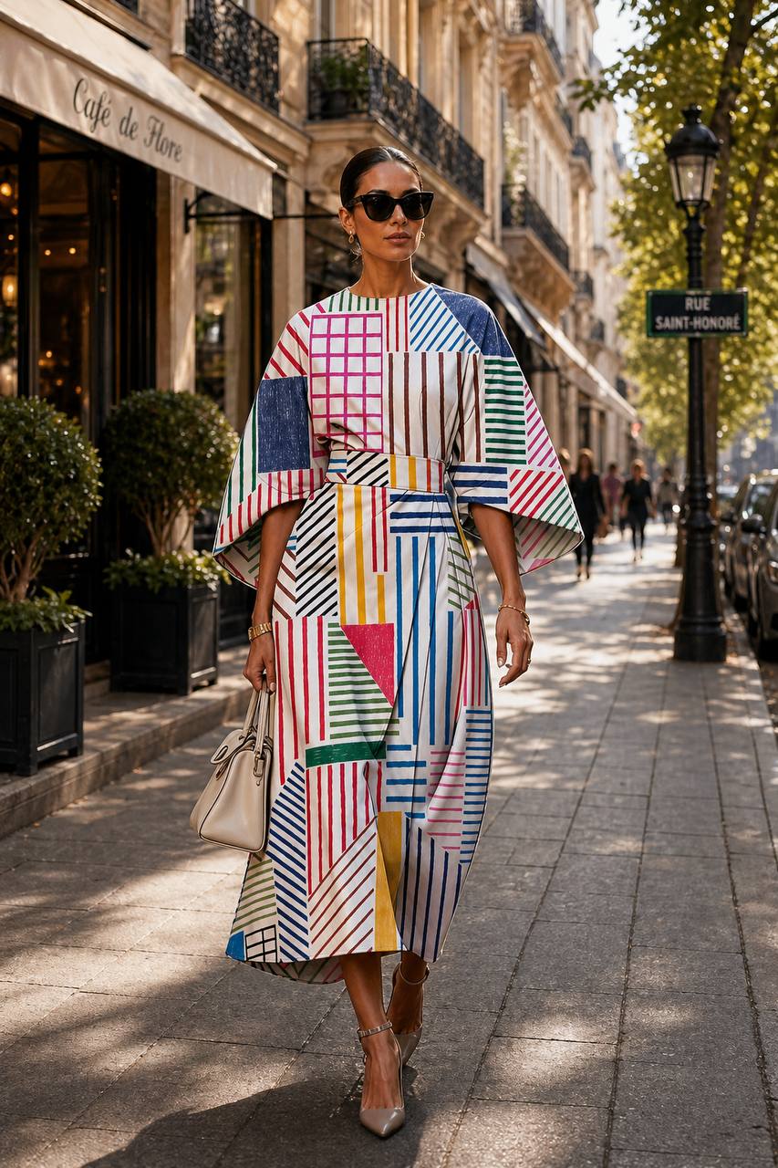 Elowen | Geometric Art Statement Midi Dress