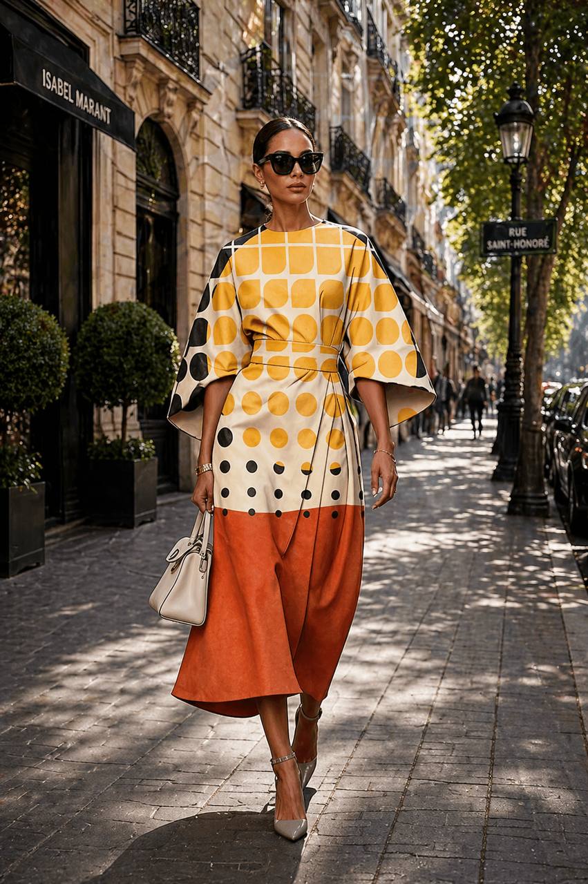 Women's Polka Dot Color Block Midi Dress