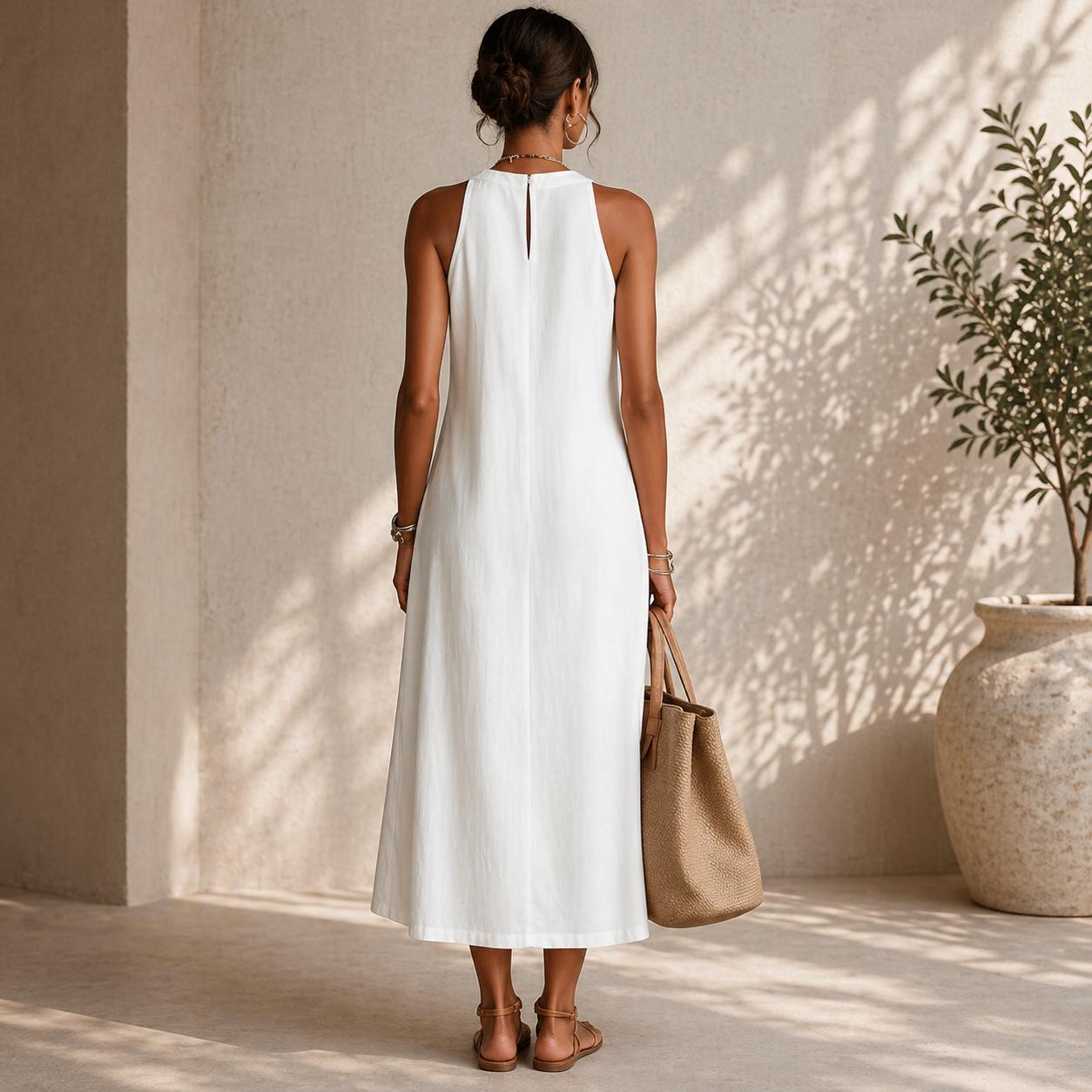 Etta |  LINEN MIDI DRESS WITH MAO COLLAR
