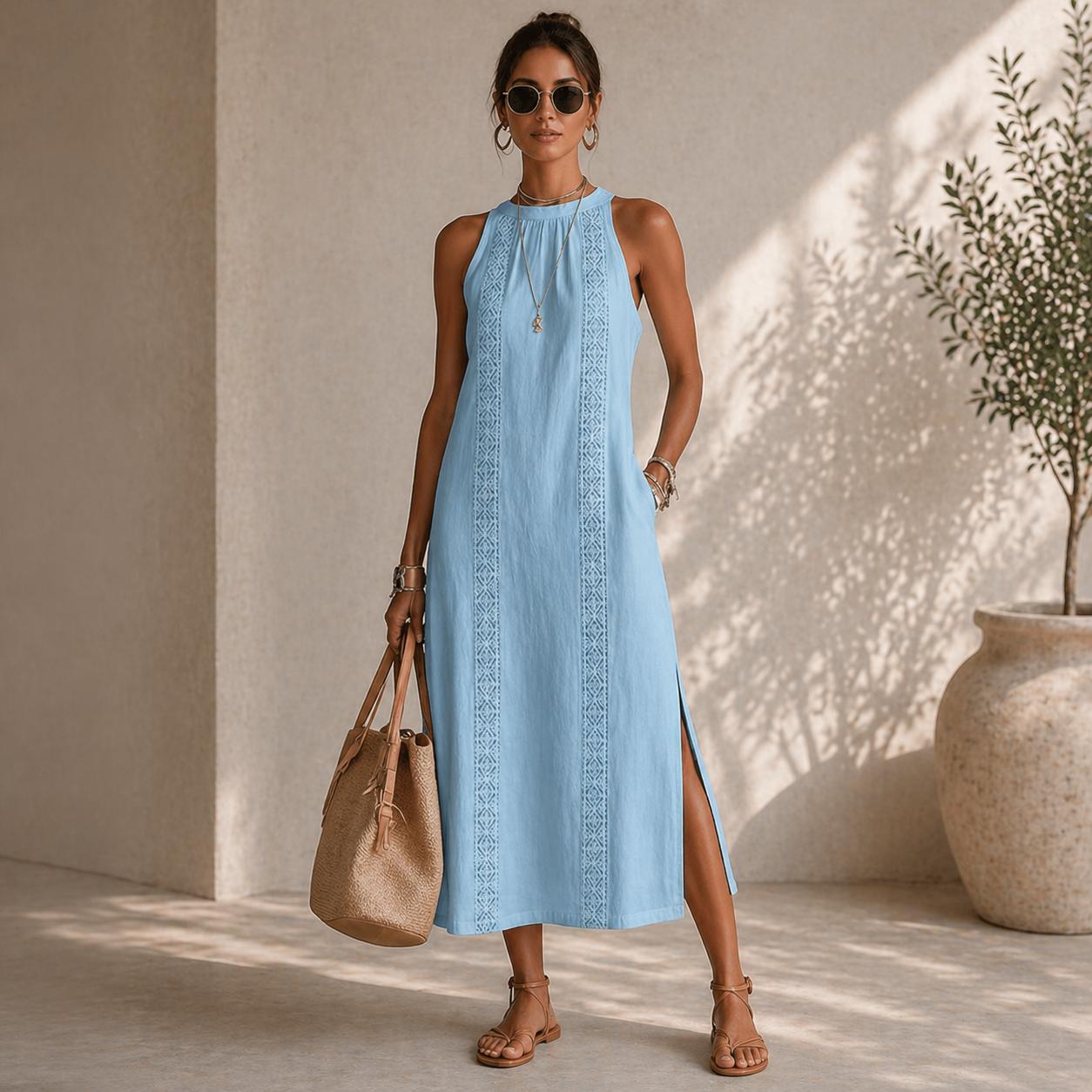 Etta |  LINEN MIDI DRESS WITH MAO COLLAR