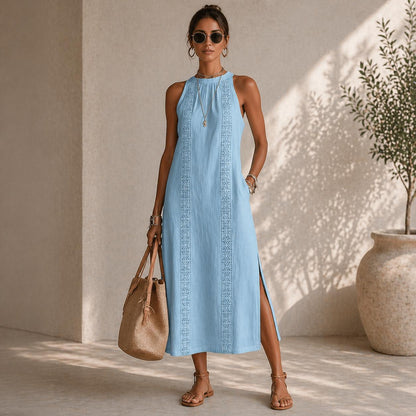 Etta |  LINEN MIDI DRESS WITH MAO COLLAR