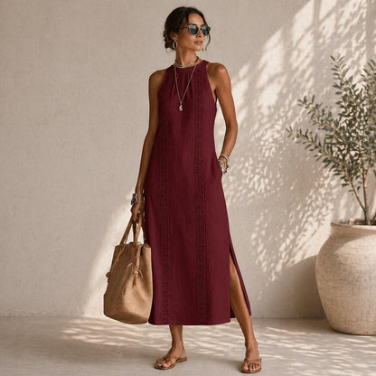 Etta |  LINEN MIDI DRESS WITH MAO COLLAR