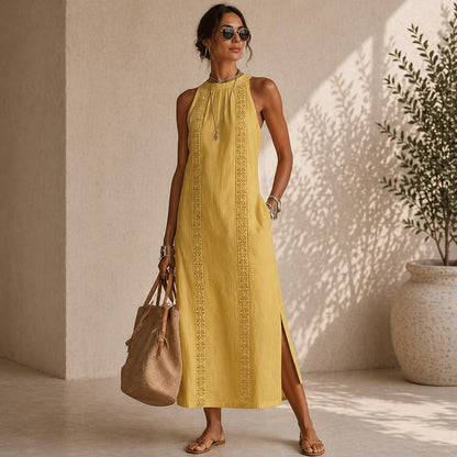 Etta |  LINEN MIDI DRESS WITH MAO COLLAR