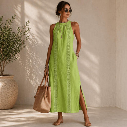 Etta |  LINEN MIDI DRESS WITH MAO COLLAR