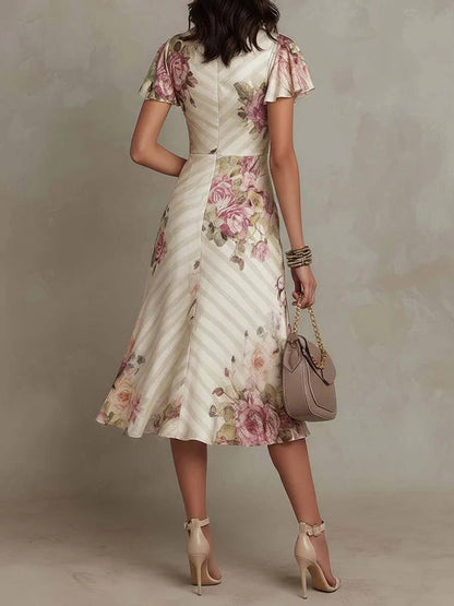 Women's Elegant Floral Wrap Midi Dress