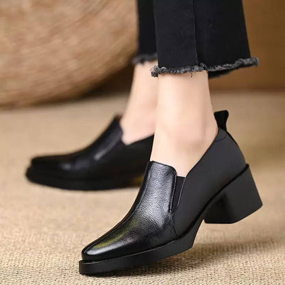 Women's Chunky Block Heel Leather Ankle Boots