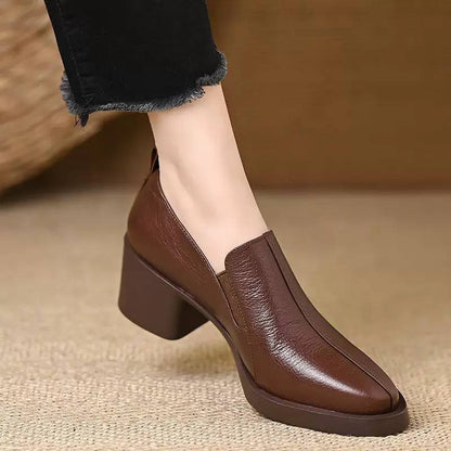 Women's Chunky Block Heel Leather Ankle Boots