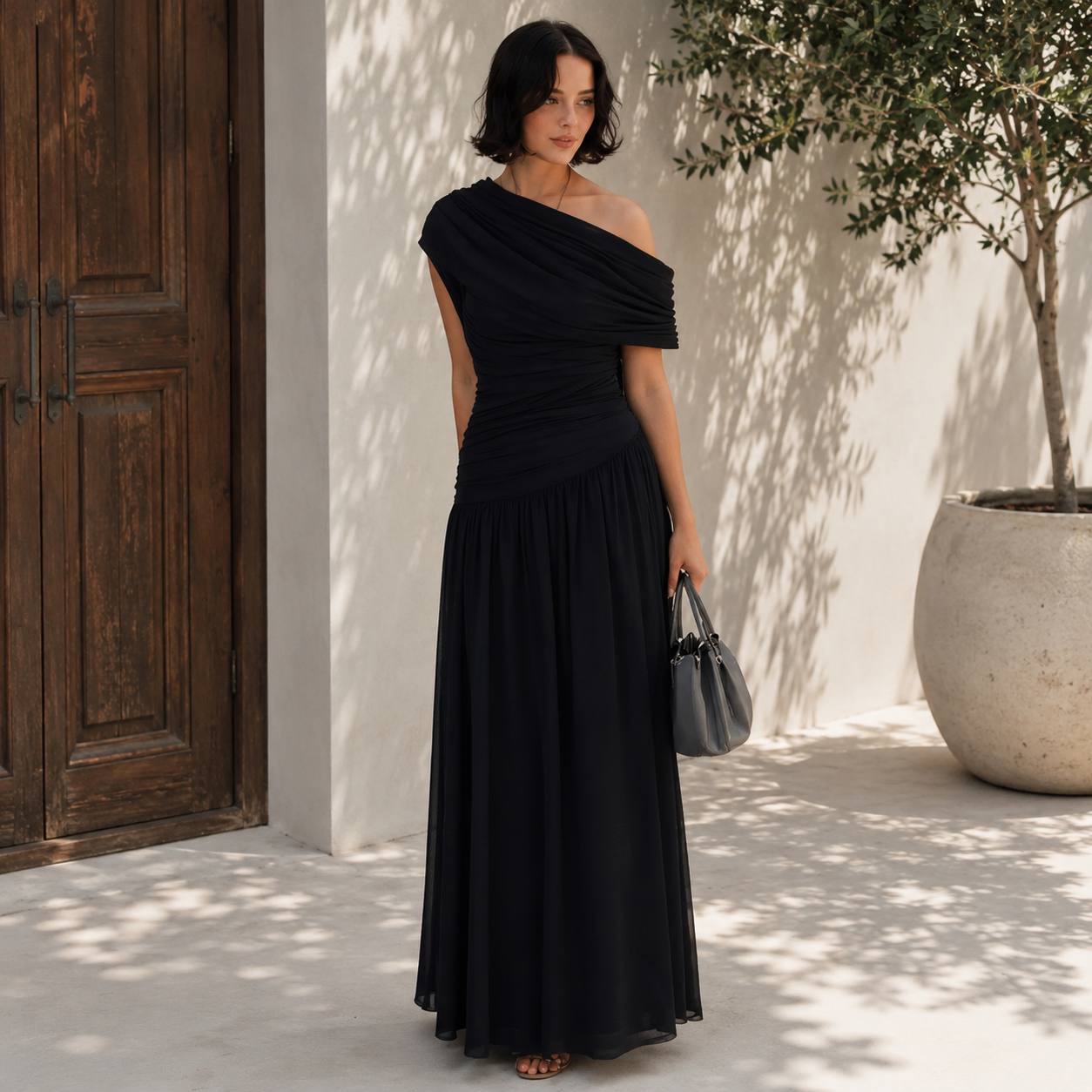 Women's One-Shoulder Drape Maxi Dress
