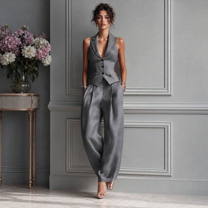 Women's Tailored Waistcoat & Wide Leg Trousers Set