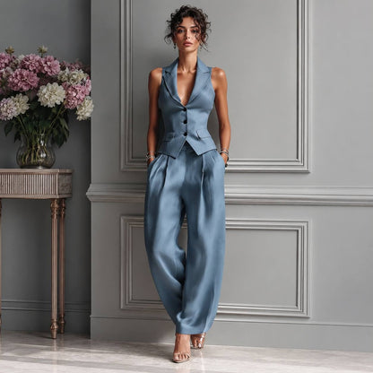 Women's Tailored Waistcoat & Wide Leg Trousers Set