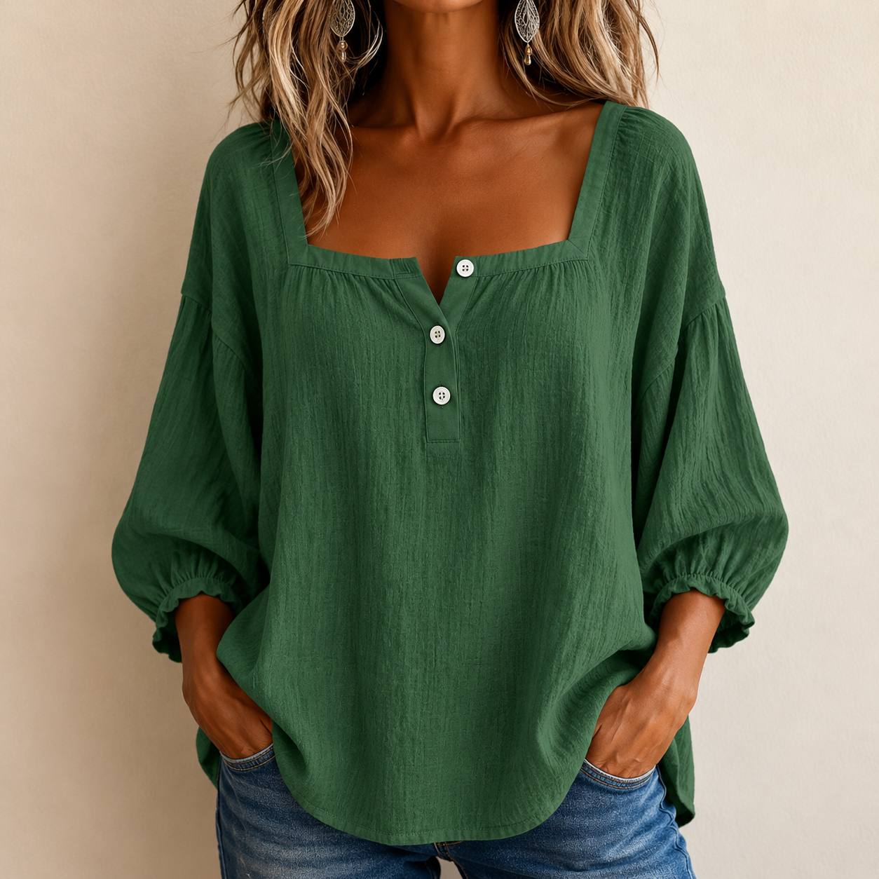 Elara | Relaxed Square-Neck Cotton Blouse