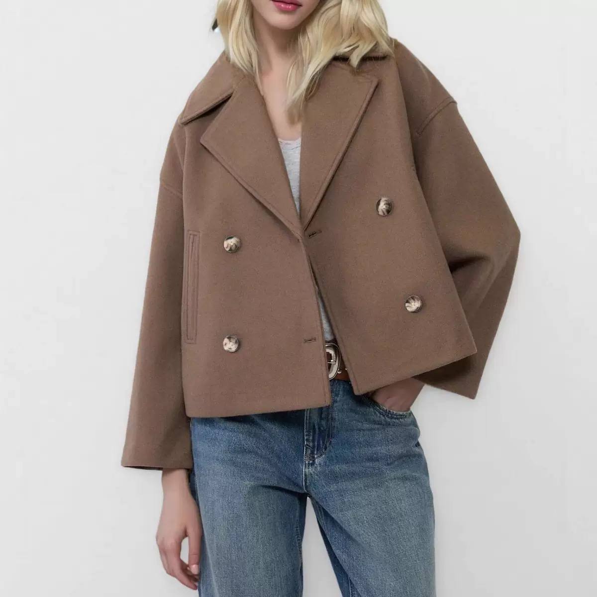 Women's Double Breasted Short Lapel Peacoat
