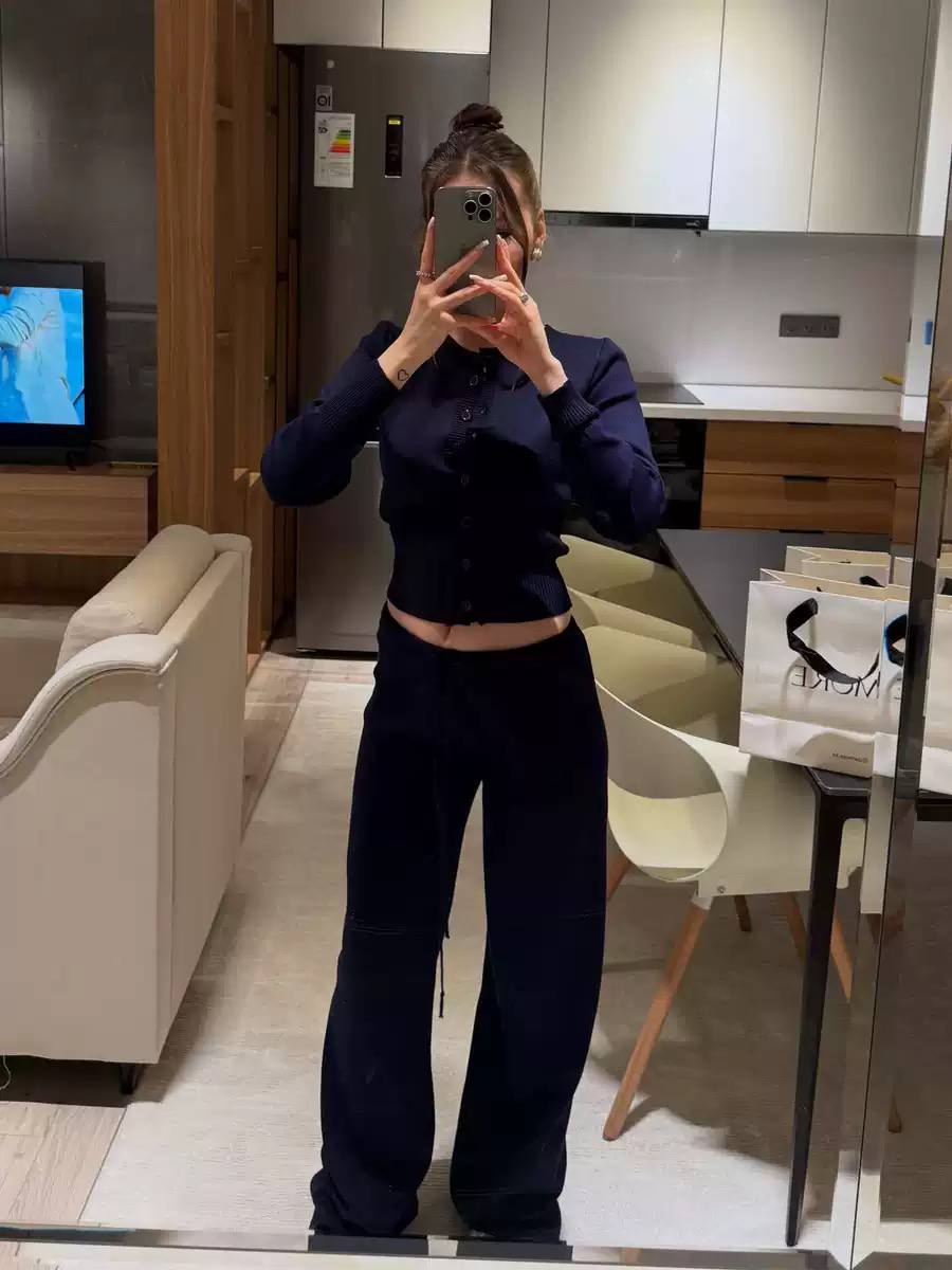 Women's Ribbed Knit Cardigan & High Waist Wide Leg Set