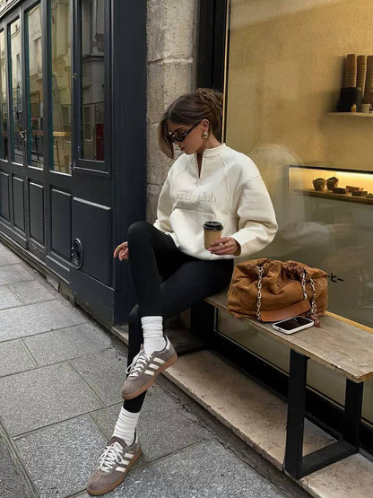 Women's Quarter Zip Oversized Cotton Sweatshirt