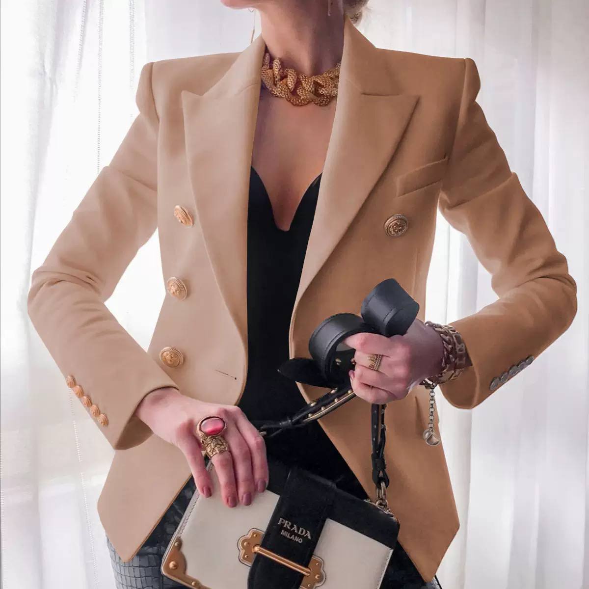 Women's Double Breasted Tailored Cotton Blazer
