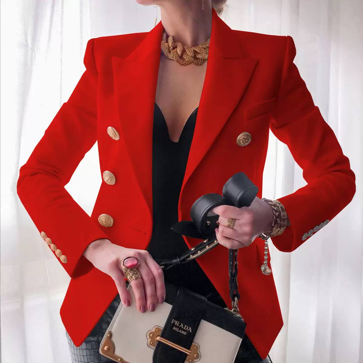 Women's Double Breasted Tailored Cotton Blazer