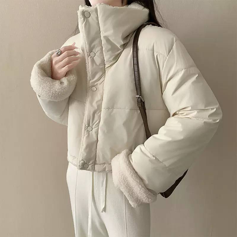 Women's Cropped Teddy Collar Puffer Jacket
