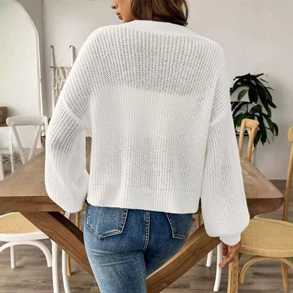 Women's Button Front Balloon Sleeve Knit Cardigan