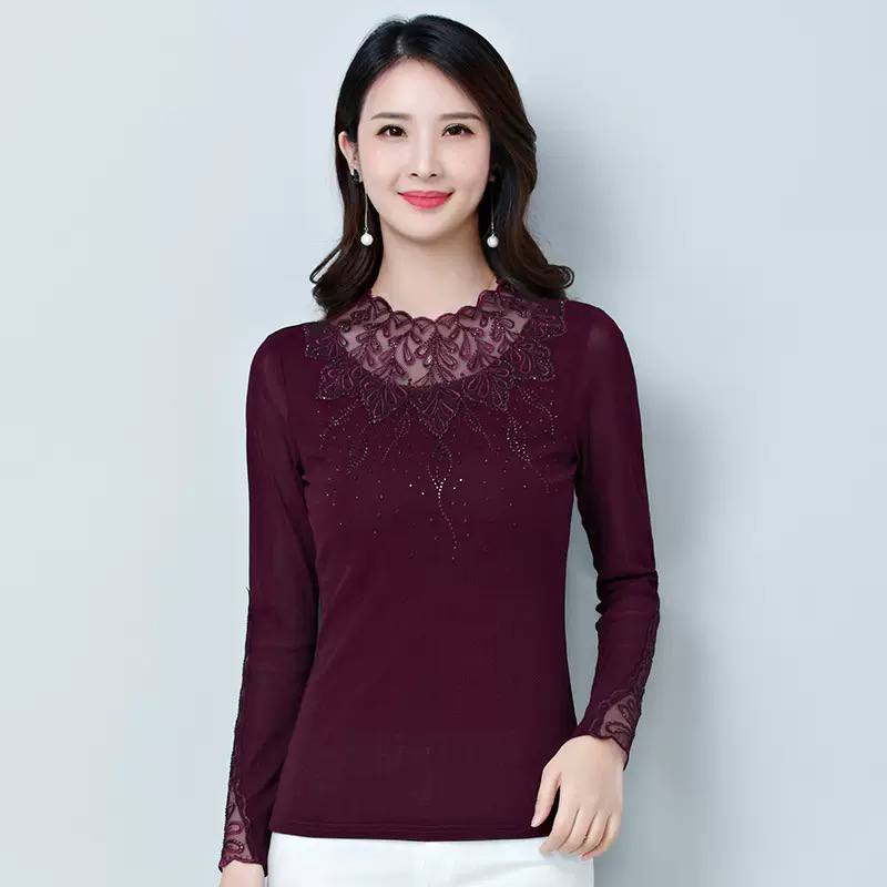 Women's Lace Mesh Mock Neck Long Sleeve Top
