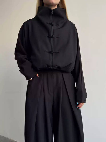 Women's High Neck Zip Jacket & Wide Leg Trouser Set