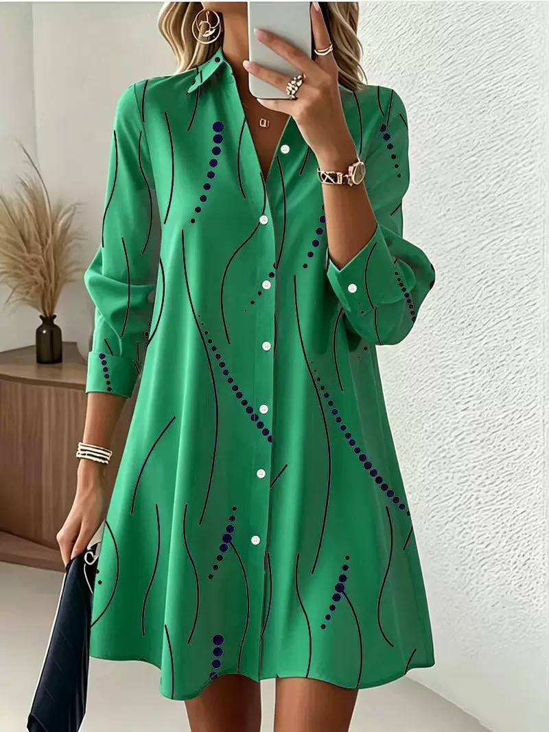 Women's Abstract Print Button Front Mini Shirt Dress