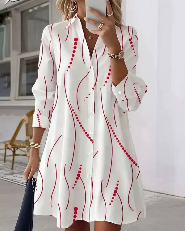 Women's Abstract Print Button Front Mini Shirt Dress