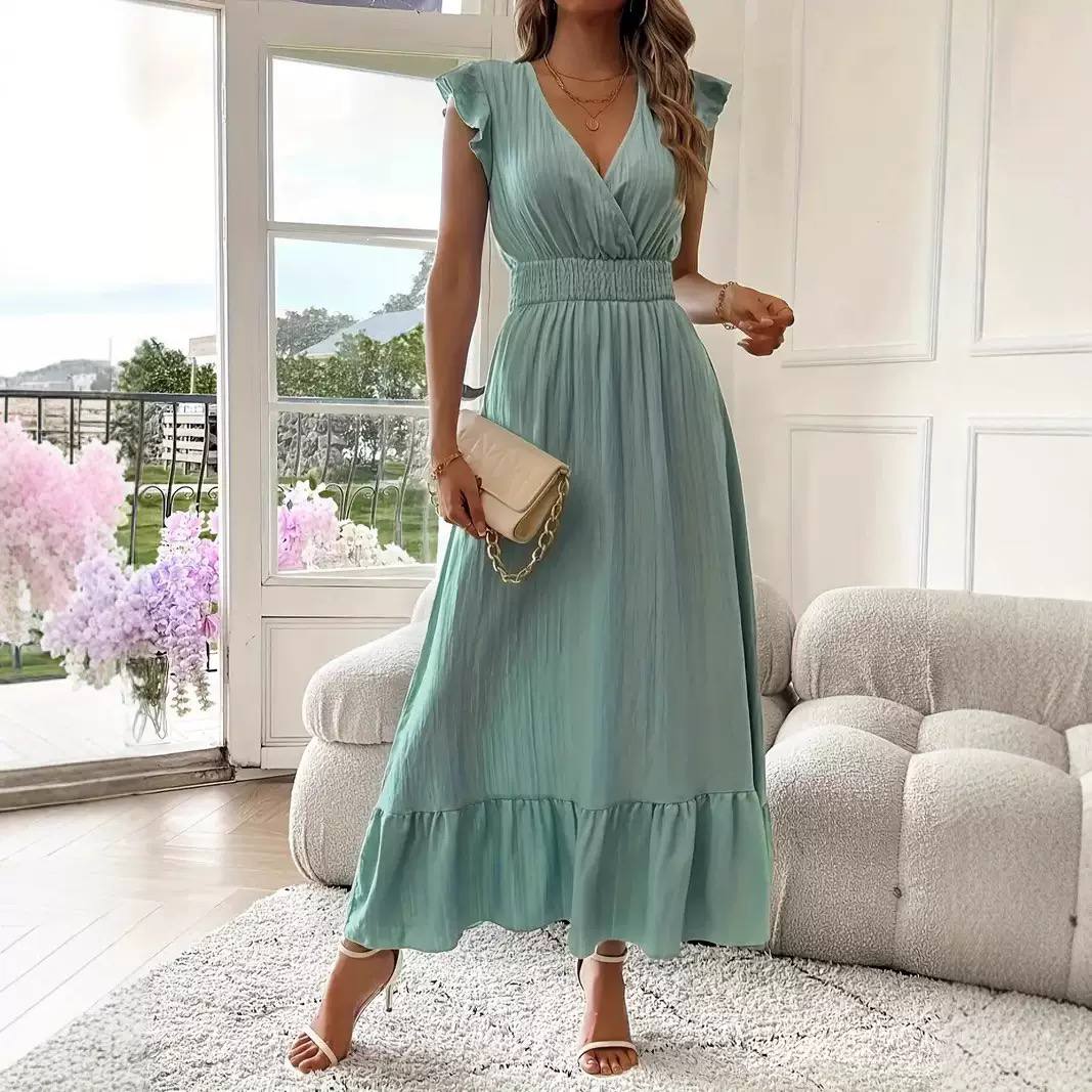 Women's Flutter Sleeve Smocked Waist Maxi Dress