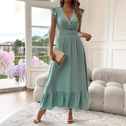 Women's Flutter Sleeve Smocked Waist Maxi Dress