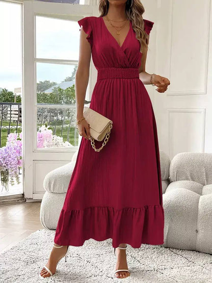 Women's Flutter Sleeve Smocked Waist Maxi Dress