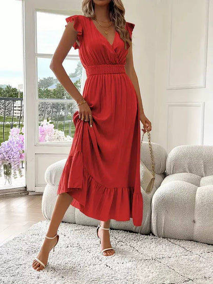 Women's Flutter Sleeve Smocked Waist Maxi Dress