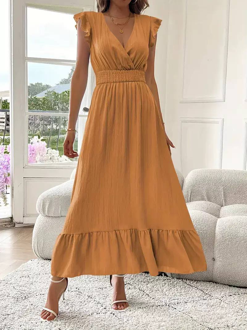 Women's Flutter Sleeve Smocked Waist Maxi Dress