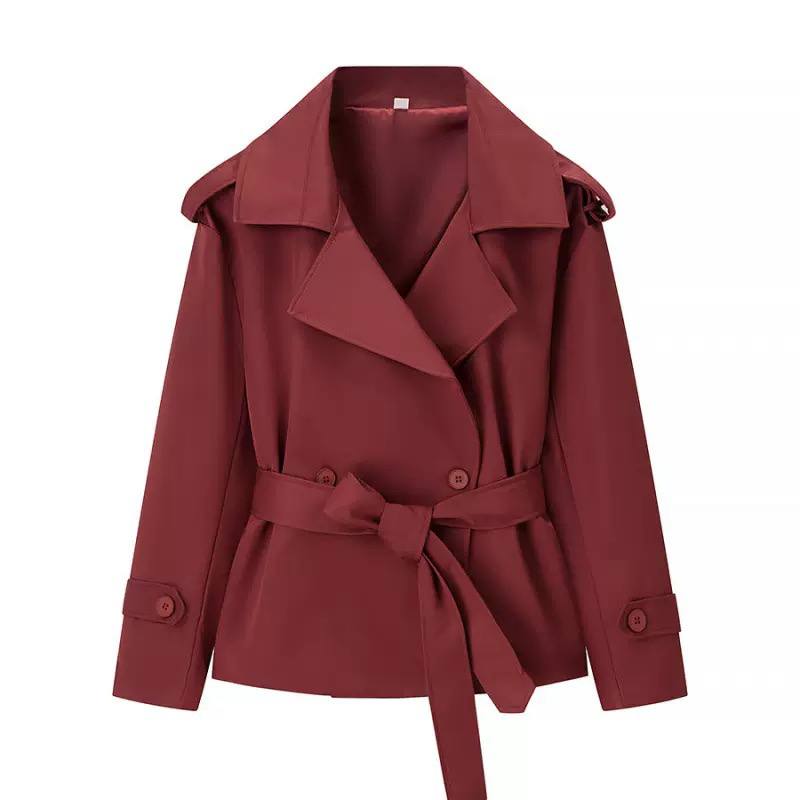 Belted Trench Jacket Long Sleeve Coat with Wide Lapels