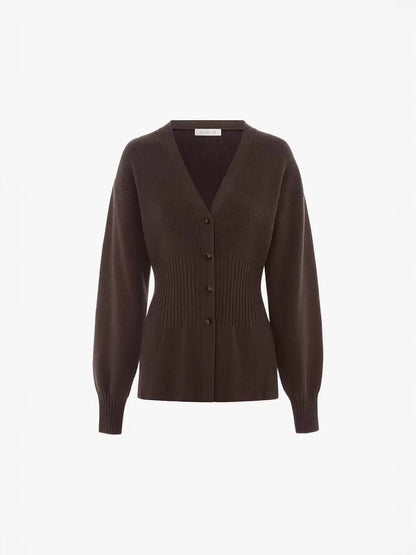 Women’s V-Neck Button-Front Knitted Cardigan | Ribbed Waist Sweater